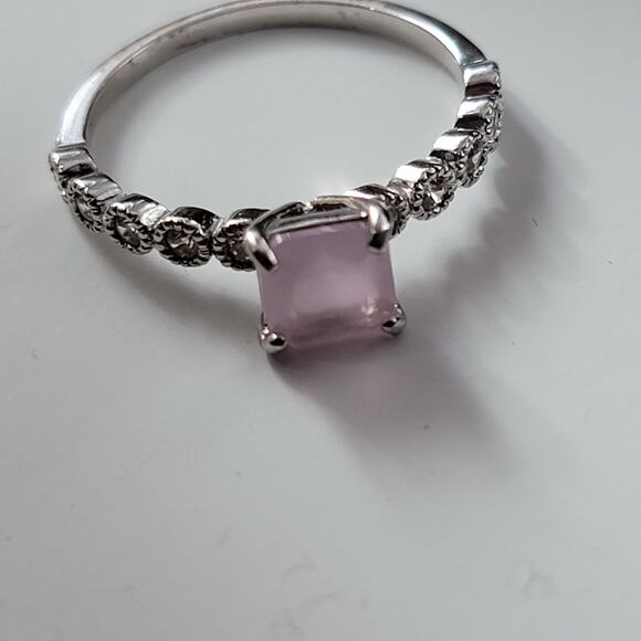 Elegant Rhodium-Plated Size 9 Ring with Square-Cut Pale Pink Gemstone - Picture 6 of 8